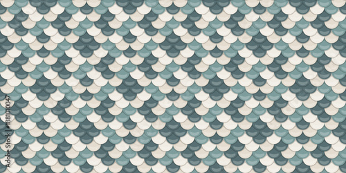 Elegant seamless pattern featuring overlapping scales in calming teal and beige tones.  Perfect for website backgrounds, textile designs, or decorative prints.