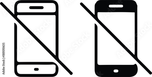 two no cell phone black line icon set sign editable stroke vector illustration 