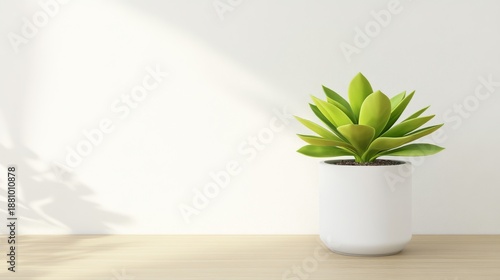Lush Green Succulent Plant in White Pot on Minimalist Background