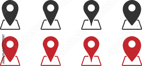 location pin red black icons set vector illustration collection 