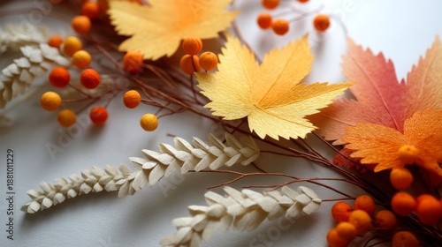 Vibrant Autumn Leaf Arrangement with Colorful Berries and Foliage