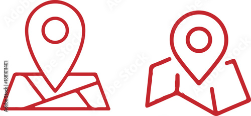 road map location pin red line icon set vector illustration 
