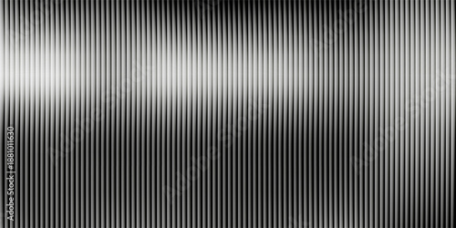 Acrylic satin corrugated glass texture light gray background. Blurred soft ribbed transparent striped door window overlay. Metal silver reeded polycarbonate sheet. Abstract vertical gradient pattern