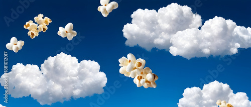 Pattern of Popcorn and White Clouds on Blue sky Background