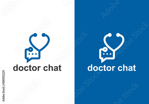 Health consultation logo design template, stethoscope vector logo with speech bubble combination for health logo.