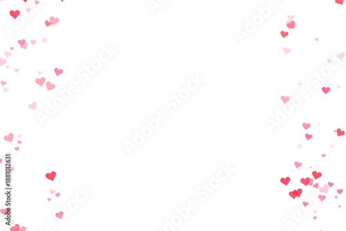 Floating pink and red hearts creating a charming border on a simple  background isolated on transparent background
