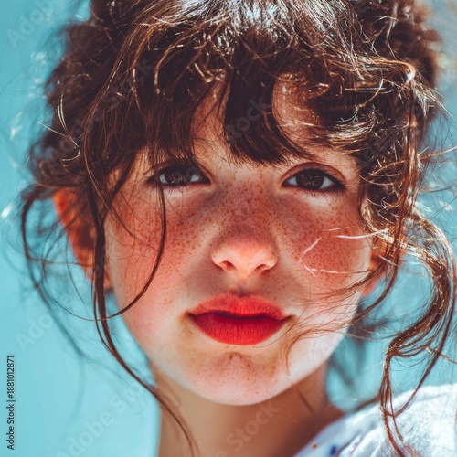 Close-up frames the face of a young woman, ai generated, 