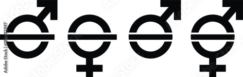 Four black gender symbols including male female and transgender icons Keywords: gender, symbol, male, female, transgender, sex