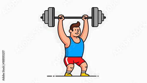 Weightlifting Action, Fitness Enthusiast, Gym, Illustration, Indoor Setting, Front View, Strength Training Concept