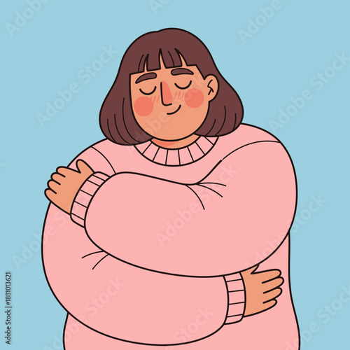 Woman Hugging Herself with Closed Eyes.