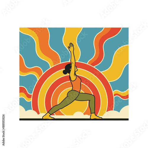 Woman Practicing Yoga in Warrior Pose.