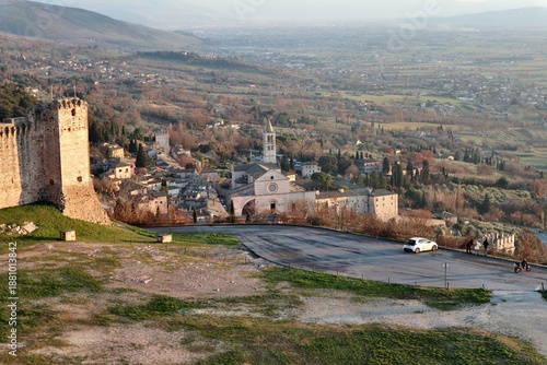 Assisi - Basilica di Santa Chiara dalla torre poligonale di Rocca Maggiore