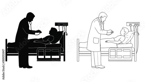 medical professionals attending to patients in hospital beds