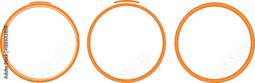 Three Orange Circular Frames with Top Accents on White Background circle border