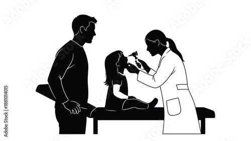 doctor examining a child s ear with a concerned parent nearby