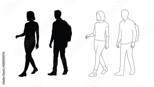four human silhouettes walking in a line side by side