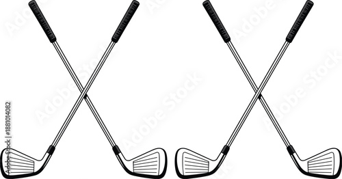 Two Pairs Of Crossed Golf Clubs With White Background sport equipment