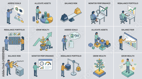 Illustration Grid Investment Diversification Strategy Grid for Balanced Portfolios and Risk Control