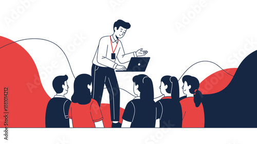 Business Coach Presents Ideas to Team with Laptop and Presentation