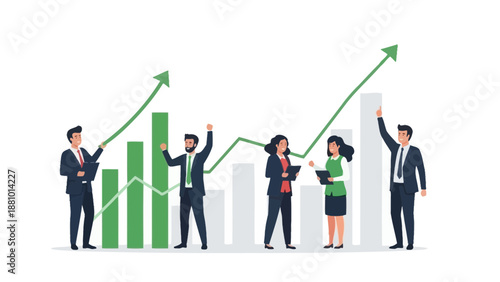 Business Growth and Success: People Celebrating a Rising Financial Graph