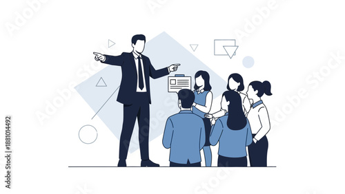 Business Meeting: Leader Directing Team, Presentation, Strategy, Collaboration
