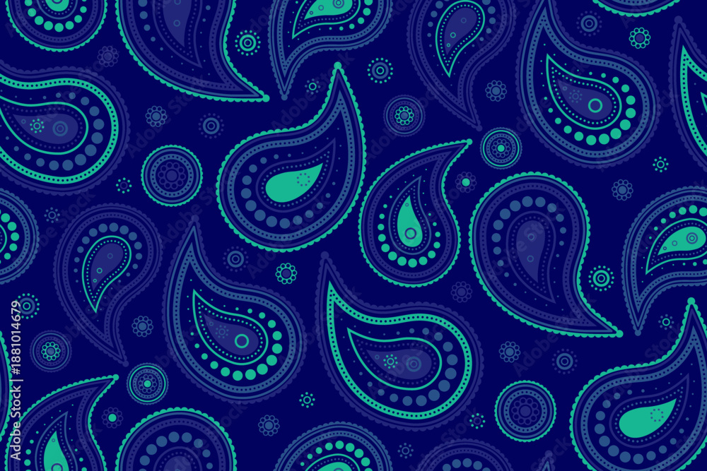 Fototapeta premium Indian art deco feminine retro style. Delicate paisley at vector luxury. Modern exotic, surface arabic.