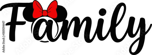 Family Script Lettering with Red Polka Dot Bow - Sweet Love Calligraphy for Valentine's Day Family Matching Outfits and Decor