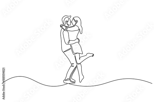 Continuous one line drawing of Husband hugging wife. Single line drawing illustration of International Hugging day. Man embrace for comfort concept vector art. Doodle line illustration.