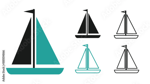 A collection of simplified sailboat icons in varying shades and outlines