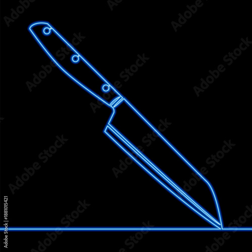 Large kitchen knife isolated icon neon glow vector illustration concept