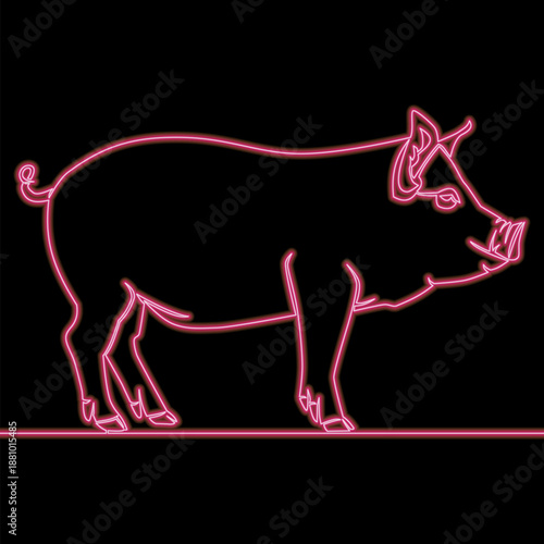Pink pig isolated icon neon glow vector illustration concept