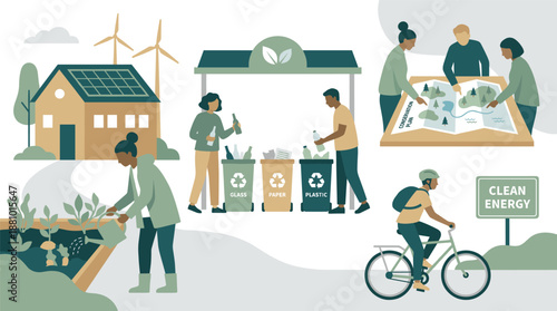 Sustainable Living Illustration for Low Impact Lifestyle and Resource Conservation