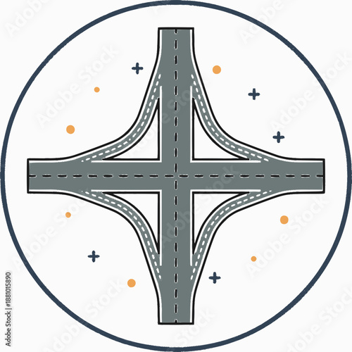 Overhead view of road intersection with multiple ramps