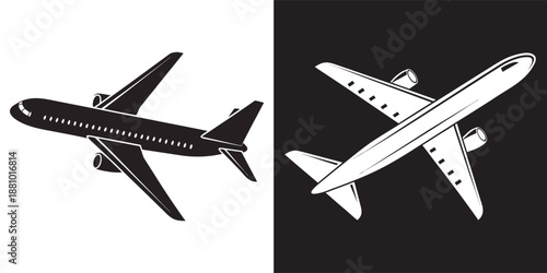 Airplane silhouette Vector, Black White Airplane Icon, plane icon vector illustration
