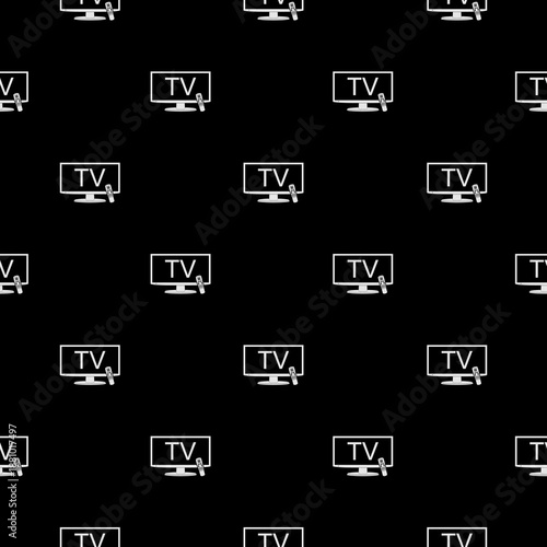 Smart TV with remote control seamless pattern isolated on black background