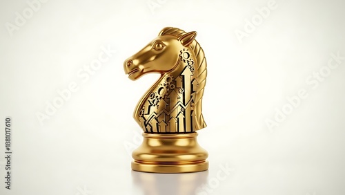 A detailed golden horse head chess piece with intricate, upward-trending graphic patterns