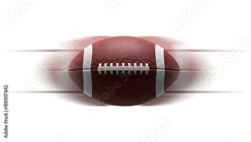 A digitally created football in motion against a bright white background, displaying speed effect