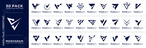 Modern technology letter V abstract logo design collection.