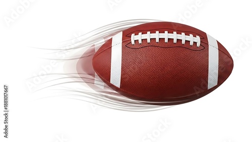 A digitally rendered American football in motion, featuring speed trails, against a clean white backdrop