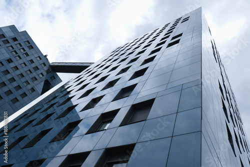 Close-up of the modern architecture of the skyscraper in Oviedo city, Asturias, Spain