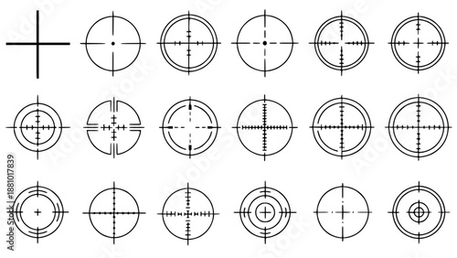 Set of 15 crosshair icons vector isolated PNG with Transparent Background
