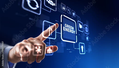 Modern city powered by renewable green energy sources with smart grid technology