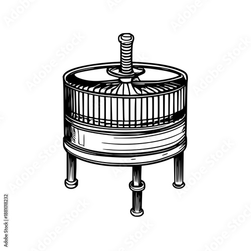 Minimalist Black Line Art Illustration of an Aquarium Filter Intake Guard on a Clean White Background, Ideal for Aquatic Hobbyist Content