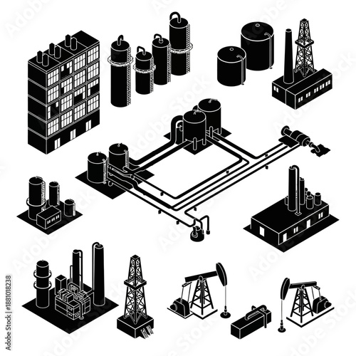 Industrial Oil Refinery and Extraction Equipment Set.