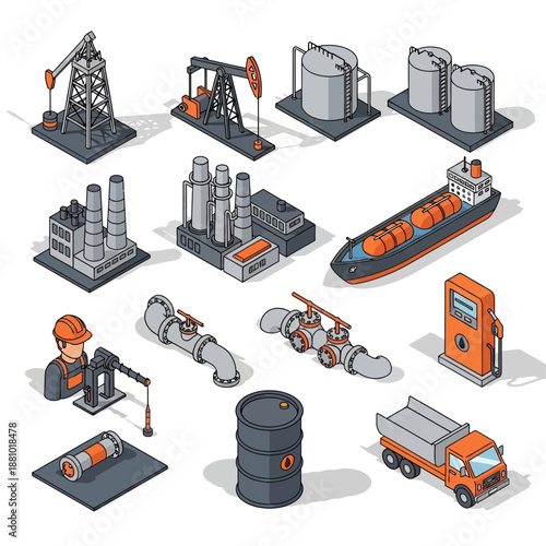 Oil and Gas Industry Icons Set.