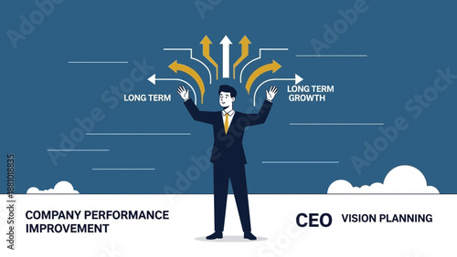Businessman planning long term growth, company performance improvement concept