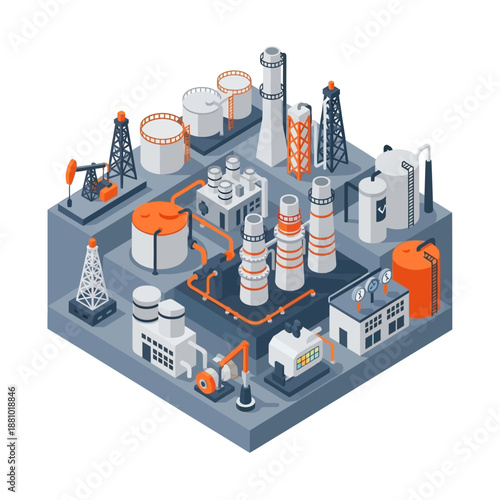 Industrial equipment icons set in black and white.