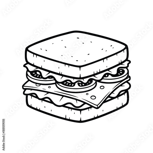 Black and white hand-drawn sandwich illustration graphic design food icon clean