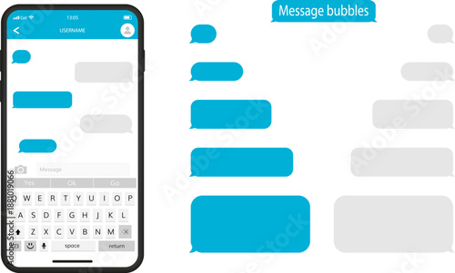 Mobile Messenger UI Kit Vector, Complete Chat App Interface with Message Bubbles, Keyboard and Device Mockup