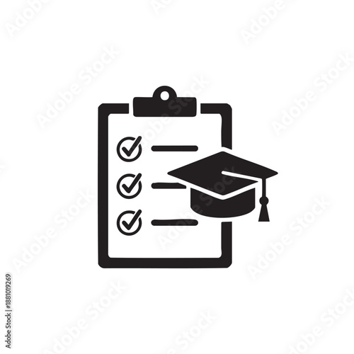 Graduation checklist on clipboard with graduation cap icon high quality professional detailed modern elegant stylish clean